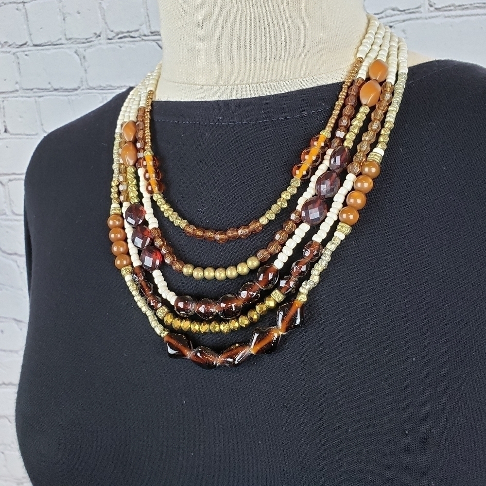 Glass beaded Multi Strand Boho Statement Necklace